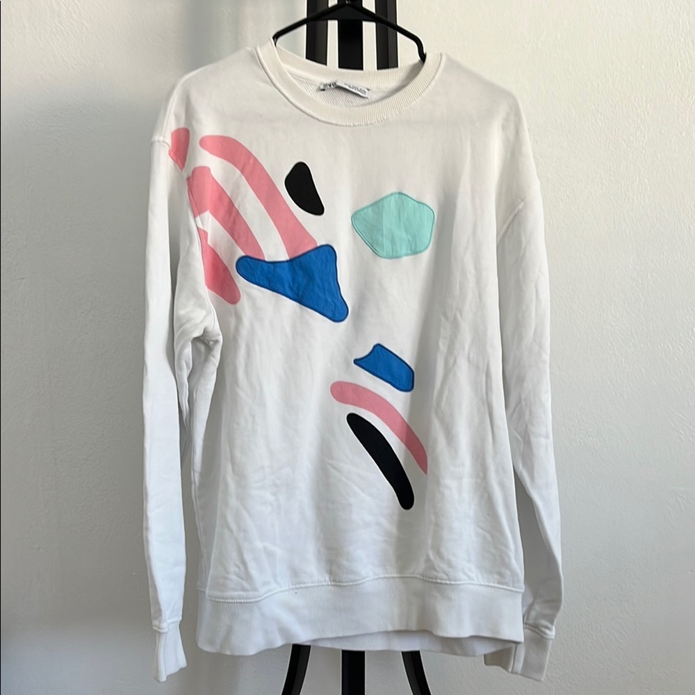 Zara Abstract Pattern White Sweatshirt